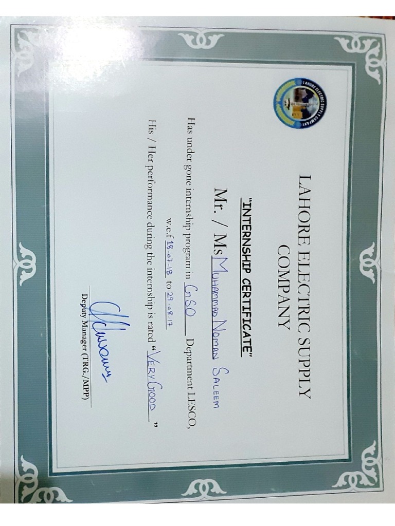 LESCO Experience Certificate | PDF