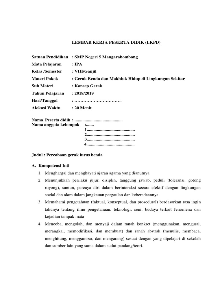 Lkpd Gerak Lurus Pdf