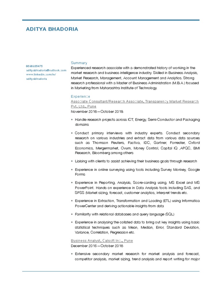 Aditya Bhadoria: Market Research Expert | PDF | Data Analysis | Analytics