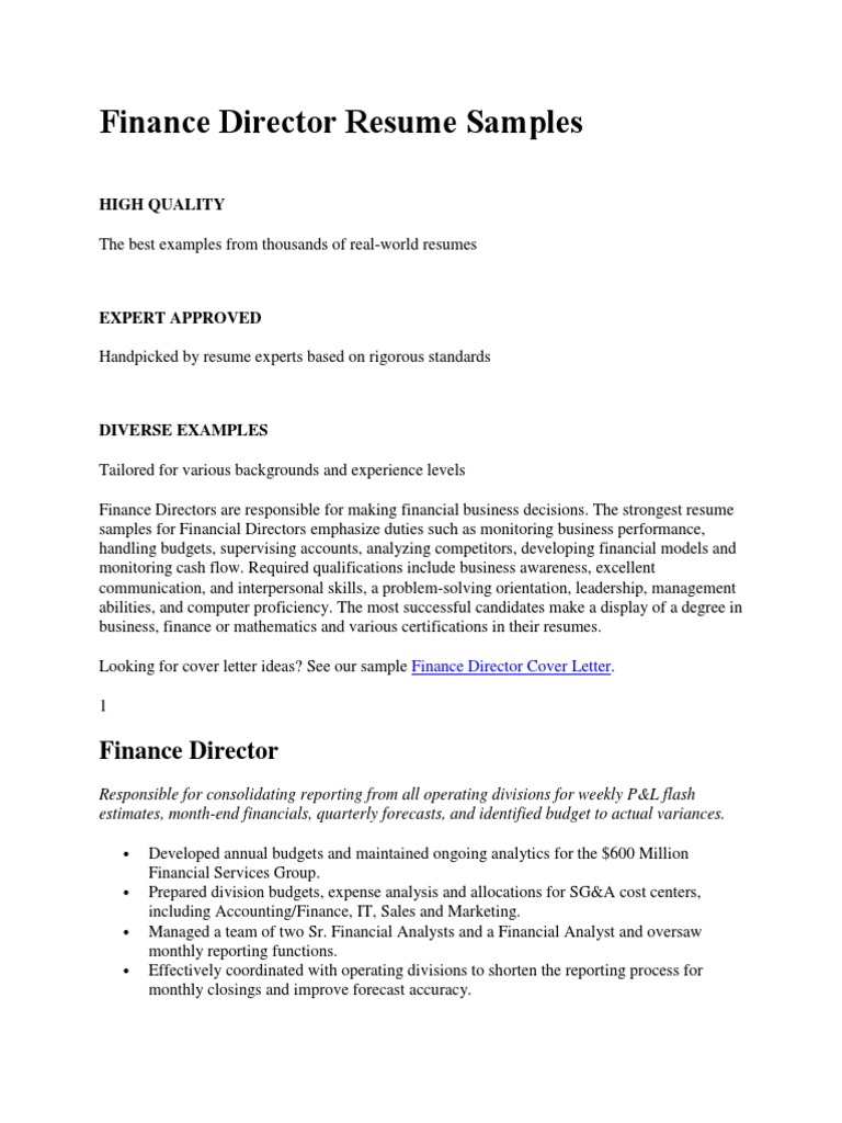 Finance Director Resume Examples | PDF | Chief Financial Officer ...