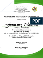 Fermano, Marion: Certificate of Academic Excellence