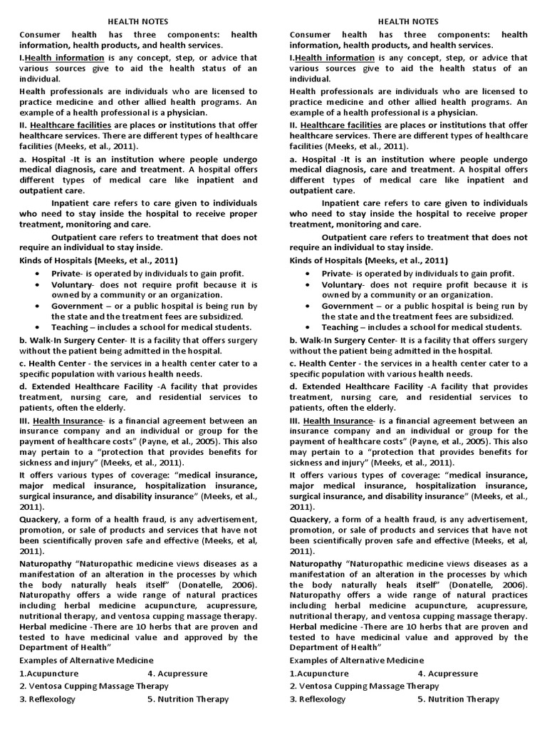 Health Notes | PDF | Naturopathy | Patient