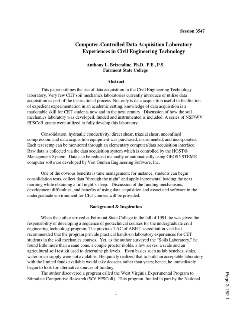 Data Acquisition in Civil Engineering Labs | PDF | Solid Mechanics ...