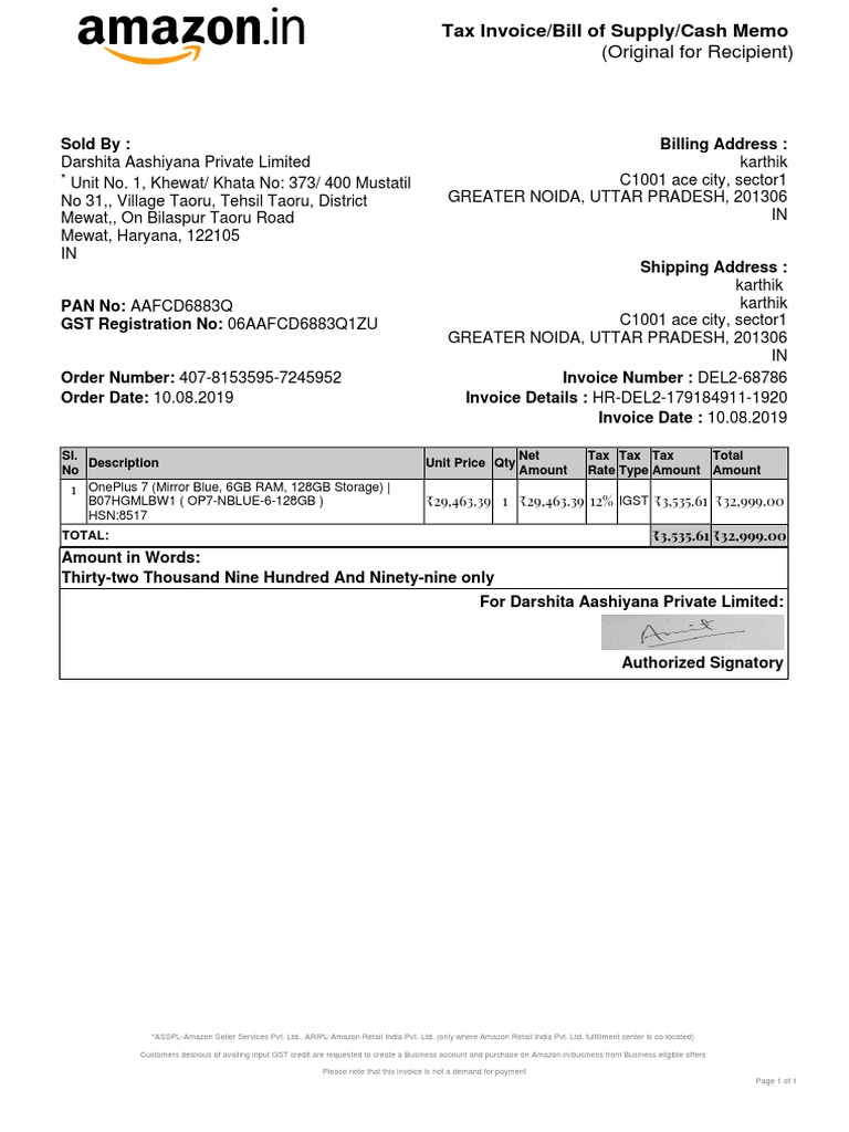 Invoice Amazon PDF | PDF | Invoice | Government Finances