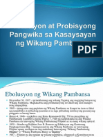 Ebolusyon at Probisyong Pangwika Sa Kasaysayan NG Wikang