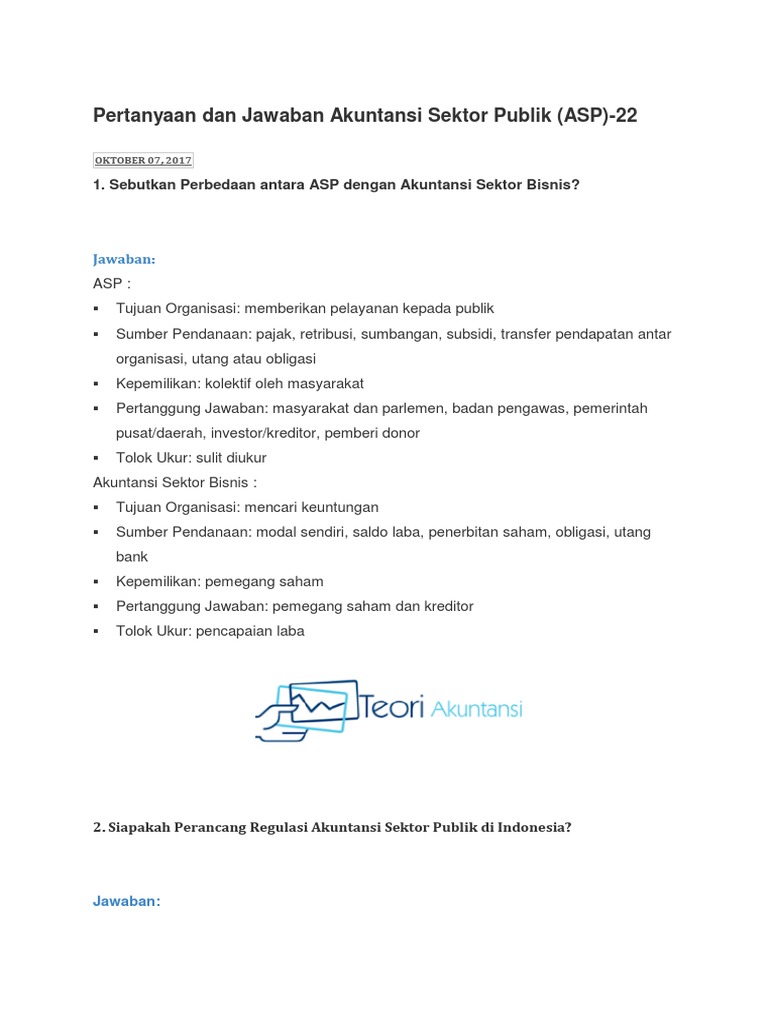Pertanyaan Dan Jawaban Akuntansi Sektor Publik Pdf