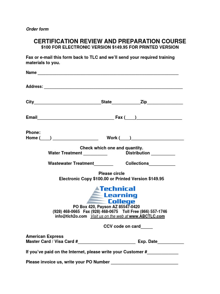 Certification Review and Preparation Course: Order Form | PDF | Business