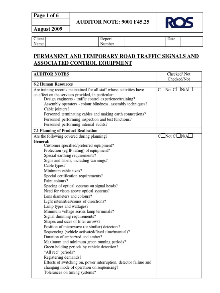 Page 1 of 6 AUDITOR NOTE: 9001 F45.25 August 2009: Auditor Notes 6.2 ...