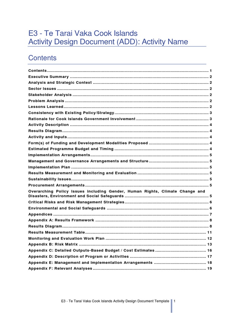 E3 Orama TTV Activity Design Document Template PDF Risk Risk