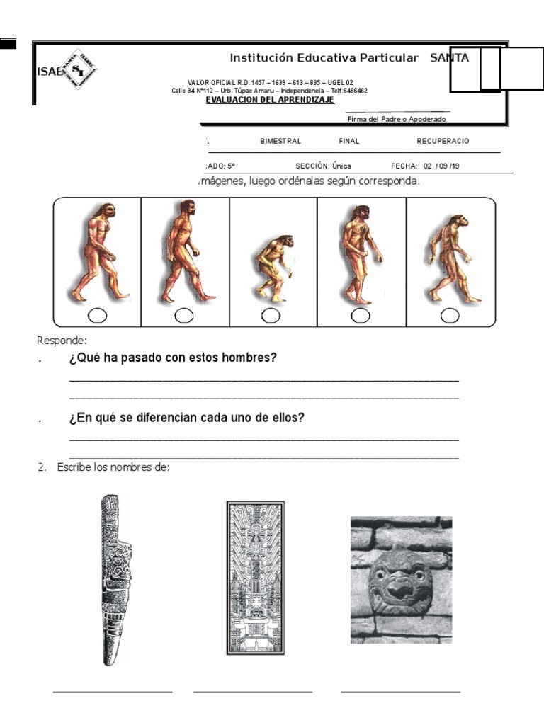 Examen de Personal Social de 5to Grado Setiembre | PDF | Aprendizaje ...