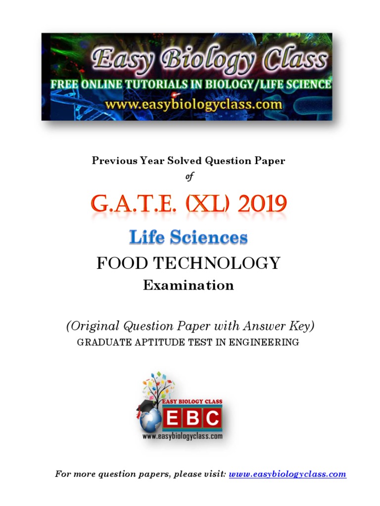 GATE 2019 Food Technology Question Paper | PDF | Humidity | Rice