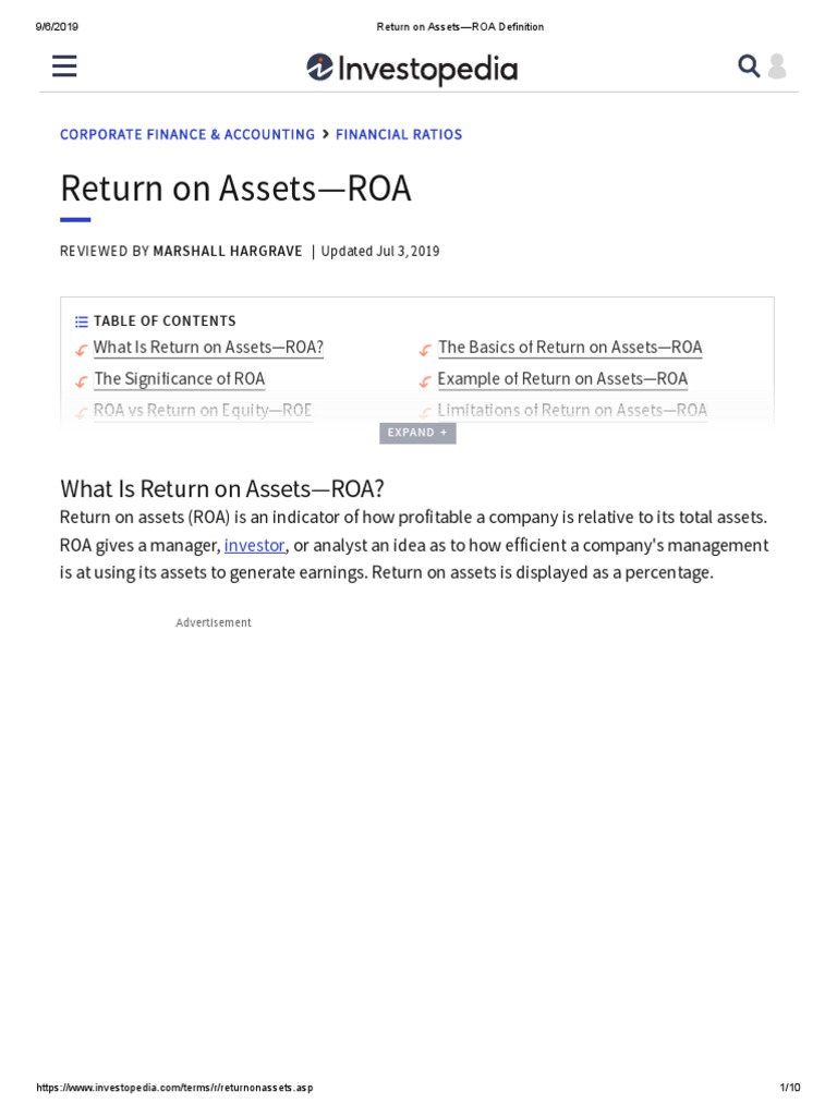 ROA: A Guide for Investors & Analysts | PDF | Financial Ratio | Equity  (Finance)