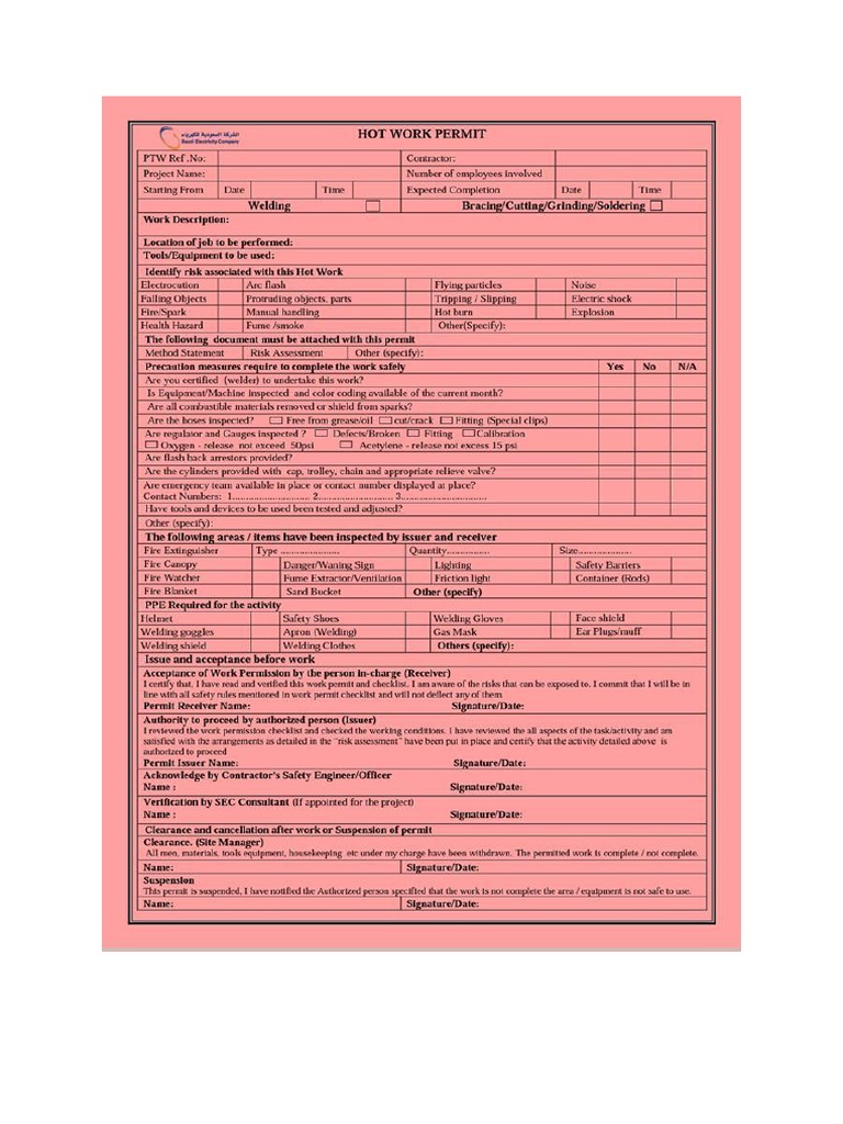 Hot Work Permit Example | PDF