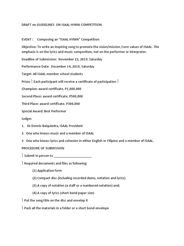 Draft On Isaal Hymn Competition Musical Compositions Entertainment General
