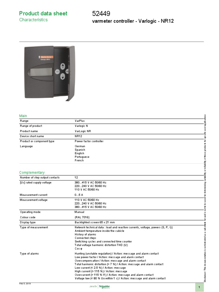 Varlogic NR12 Power Factor Controller | PDF | Alternating Current ...