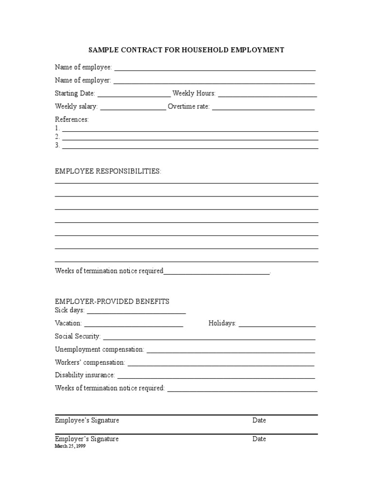 Household Employment Contract | PDF