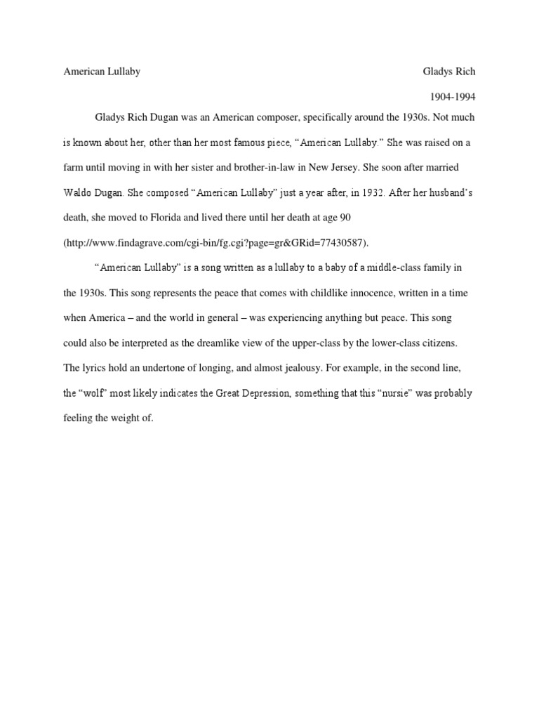 American Lullaby Program Notes | PDF