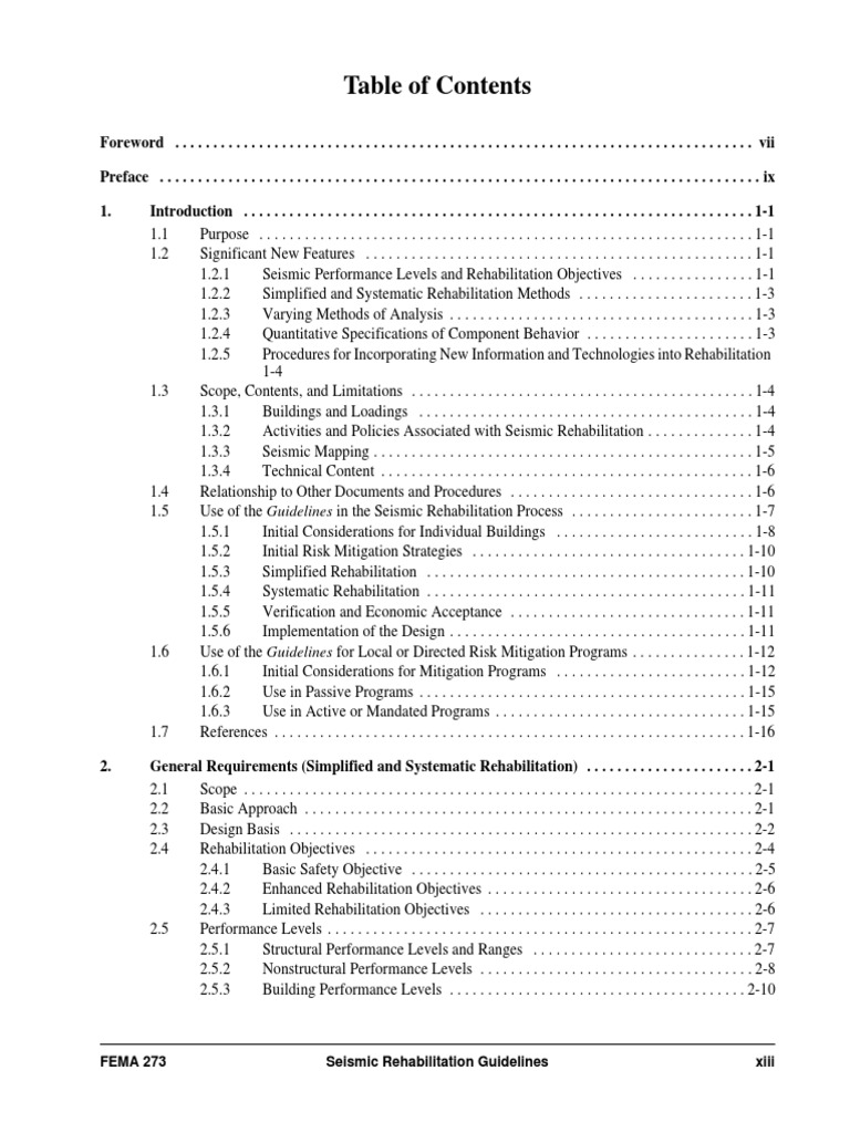 FEMA 273 Seismic Rehabilitation Guidelines Xiii PDF Framing