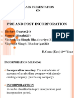 Pre and Post Incorporation: Class Presentation ON