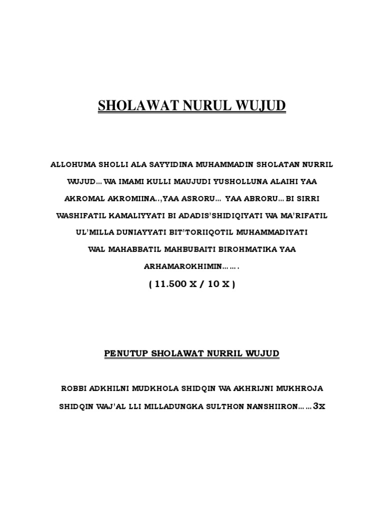 Sholawat Nurul Wujud - 1 | PDF