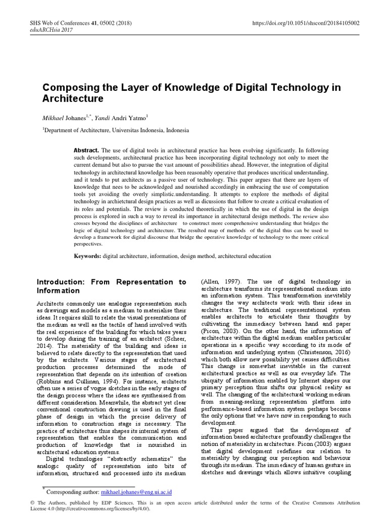 Composing The Layer of Knowledge of Digital Technology in Architecture ...