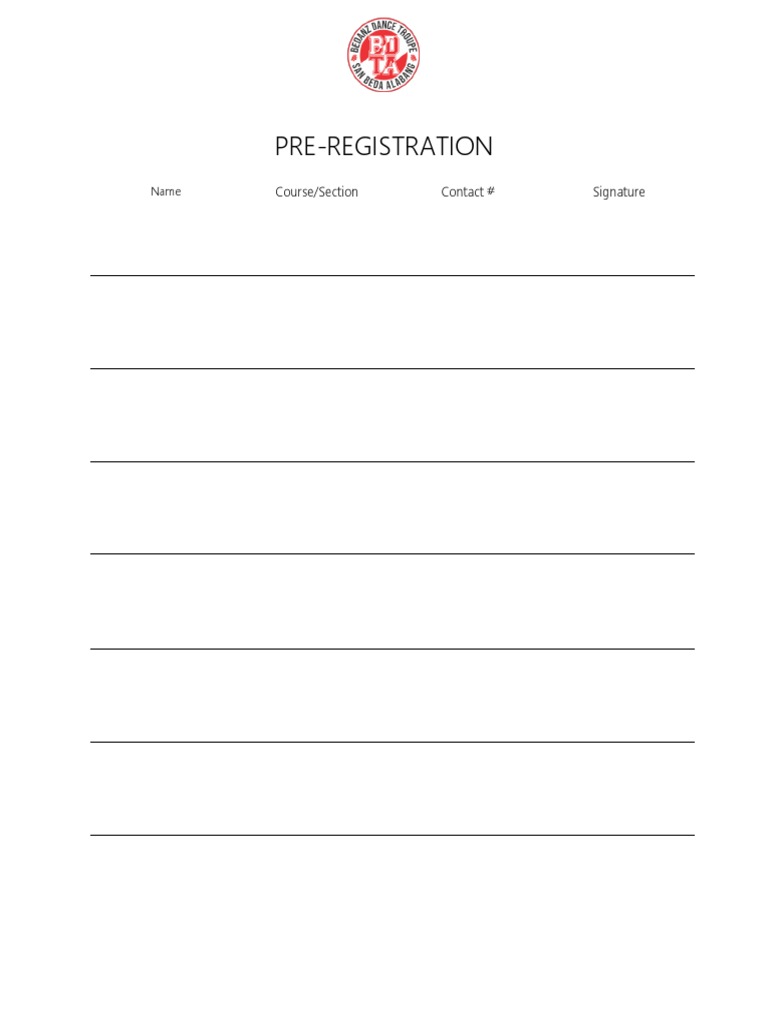Pre-Registration Form Template | PDF