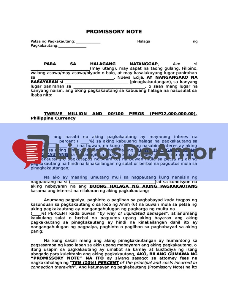 Promissory Note Tagalog Sample Format PDF