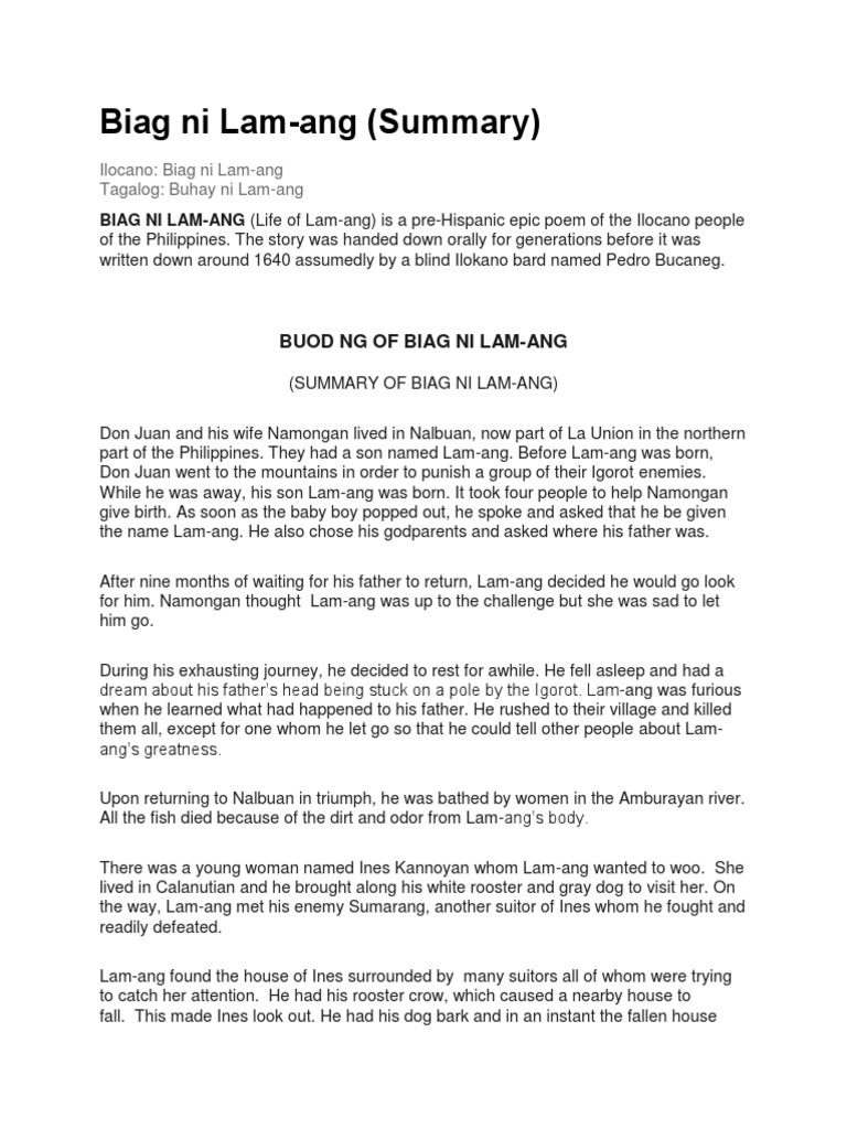 Biag ni Lam-ang: Buod at Tauhan | PDF | Philippines