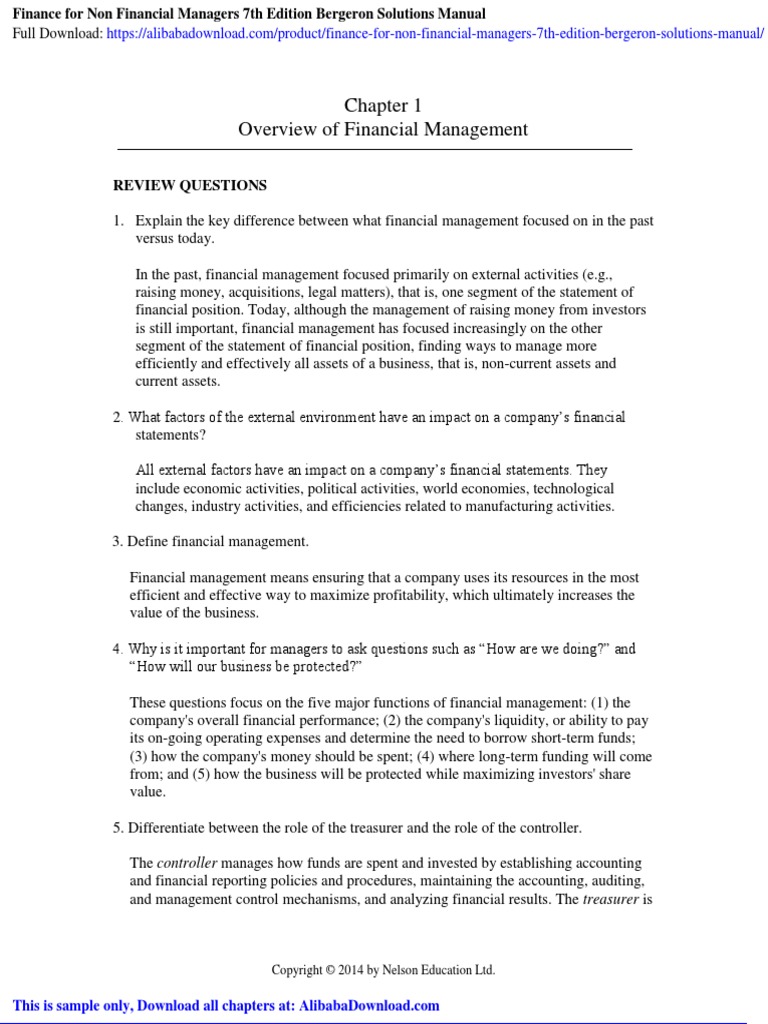 Finance For Non Financial Managers 7th Edition Bergeron Solutions ...
