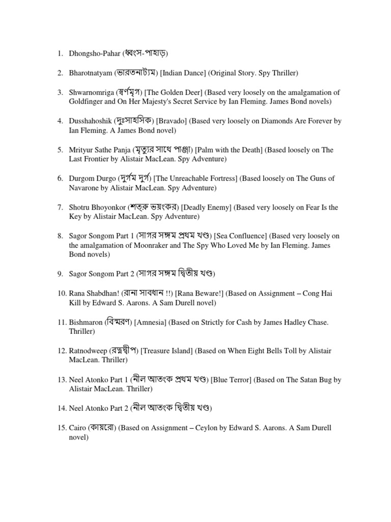 Masud Rana List | PDF | Spy Fiction | Novels