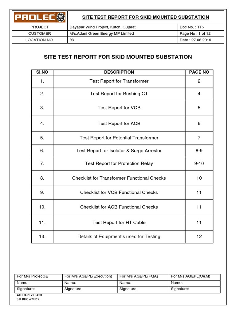 Site Test Report For Skid Mounted Substation | PDF | Electrical ...