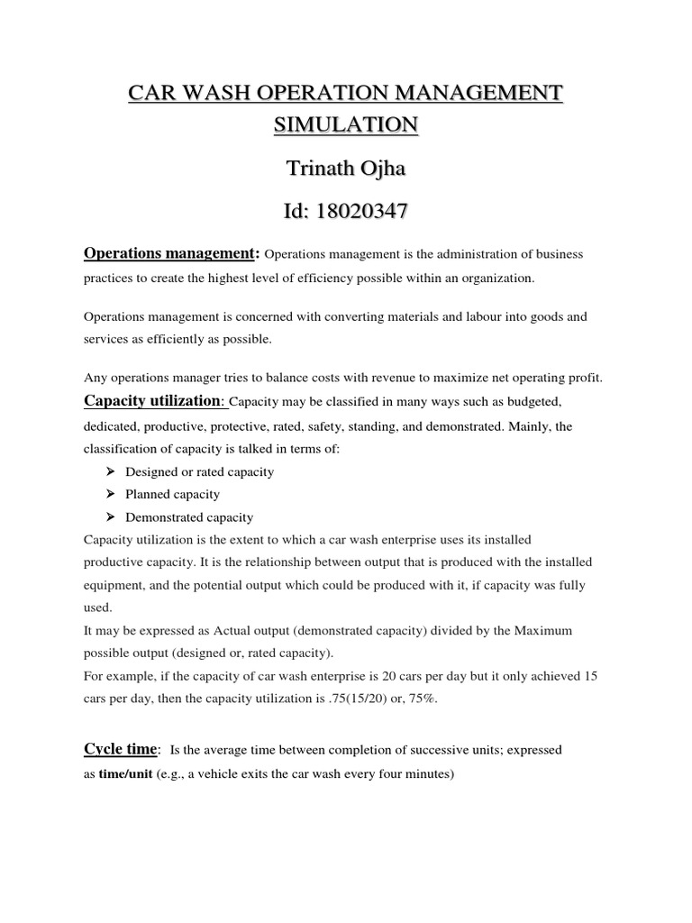 Car Wash Operation Management PDF Operations Management Capacity