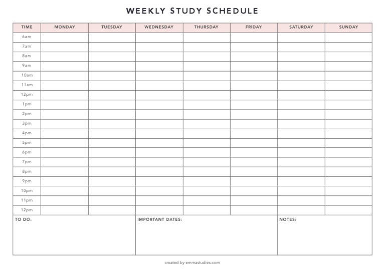 Weekly Study Schedule Template | PDF
