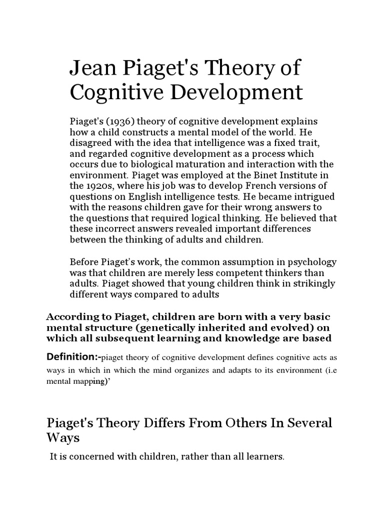 Piaget's Cognitive Development Theory Explained | PDF | Career & Growth ...