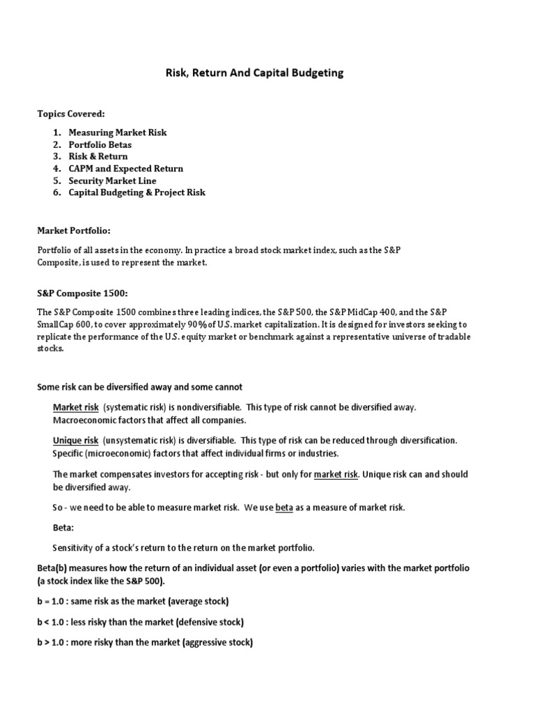Investment Risk & CAPM Guide | PDF | Beta (Finance) | Capital Asset ...
