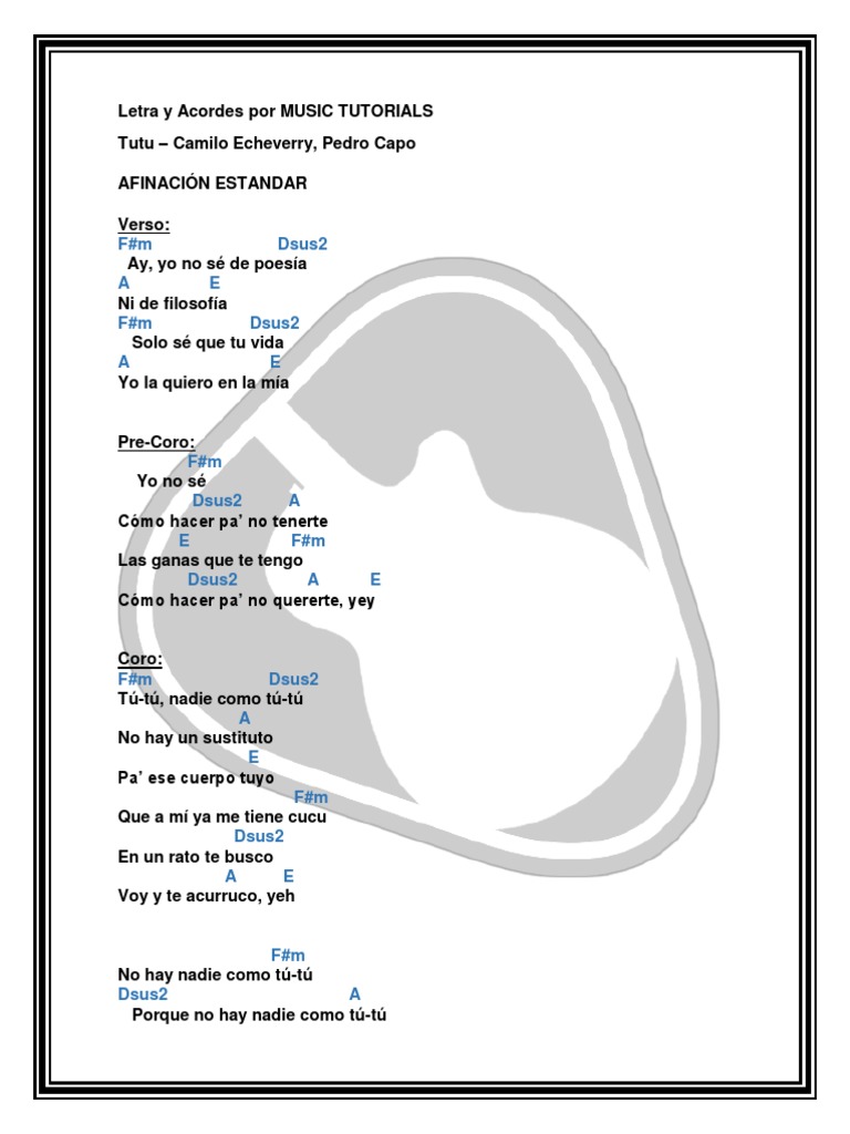Tutu Camilo Pedro Capo Letra Y Acordes By Musictutorials Pdf Entretenimiento General