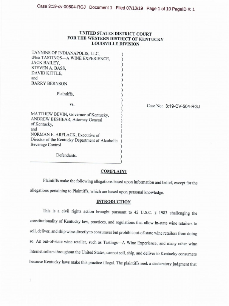Kentucky Wine Distribution Lawsuit | PDF