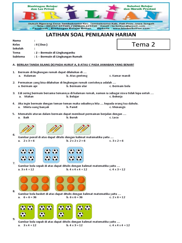 Soal Tematik Kelas 2 Sd Tema 2 Subtema 1 Bermain Di Lingkungan Rumah Dan Kunci Jawaban