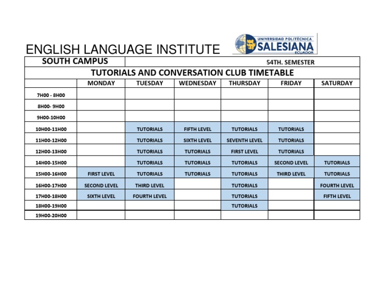 English Language Institute Timetable | PDF