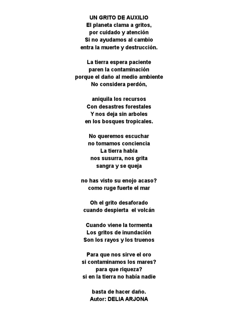 Poema Un Grito de Auxilio Primer Grado