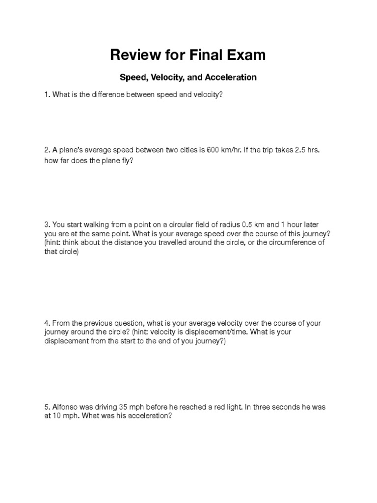 Final Exam Review | PDF | Acceleration | Velocity