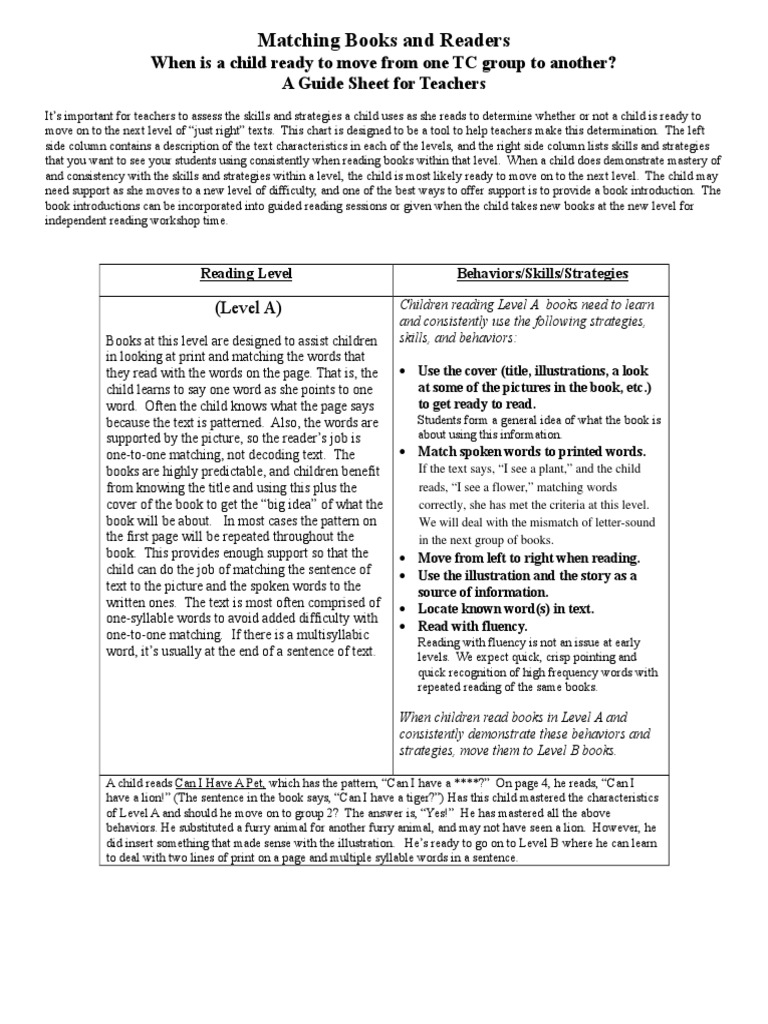 Guide for Assessing Reading Levels | PDF | Books | Linguistics