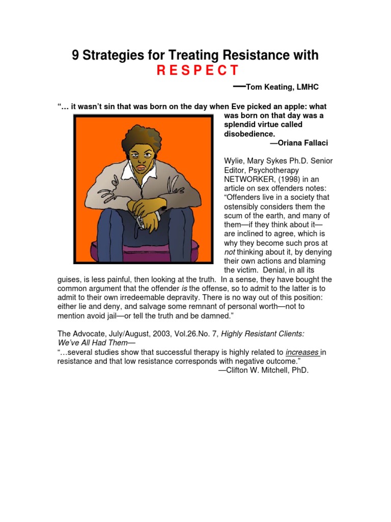 9 Strategies For Treating Resistance PDF Relapse Psychotherapy