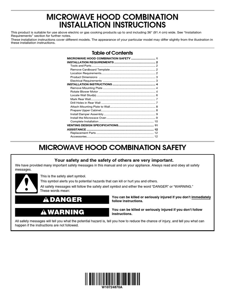 Microwave Hood Combination Installation Instructions PDF Screw