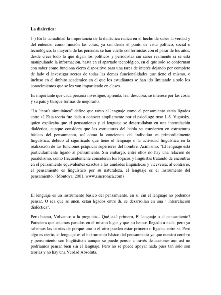 La Dialéctica Teoría Del Pensamiento Y El Lenguaje Pdf Dialéctico