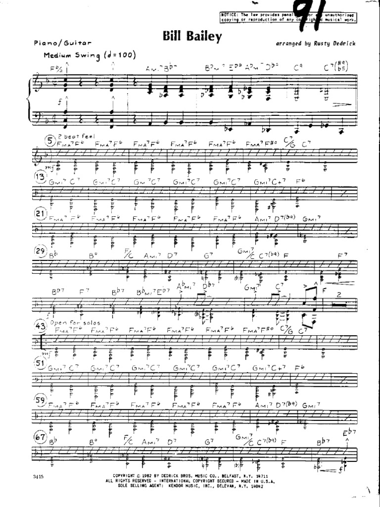 ボーカル ビッグバンド譜面：BILL BAILEY ボーカル ビッグバンド譜面