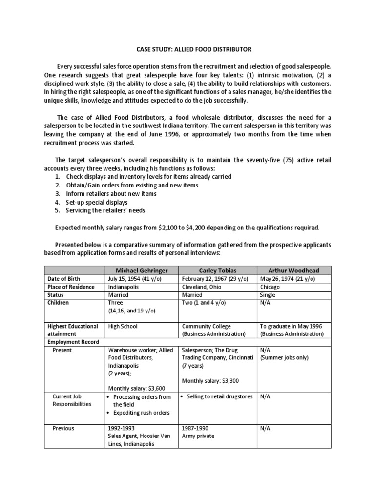 Case Study Allied Food Distributor PDF Sales Retail