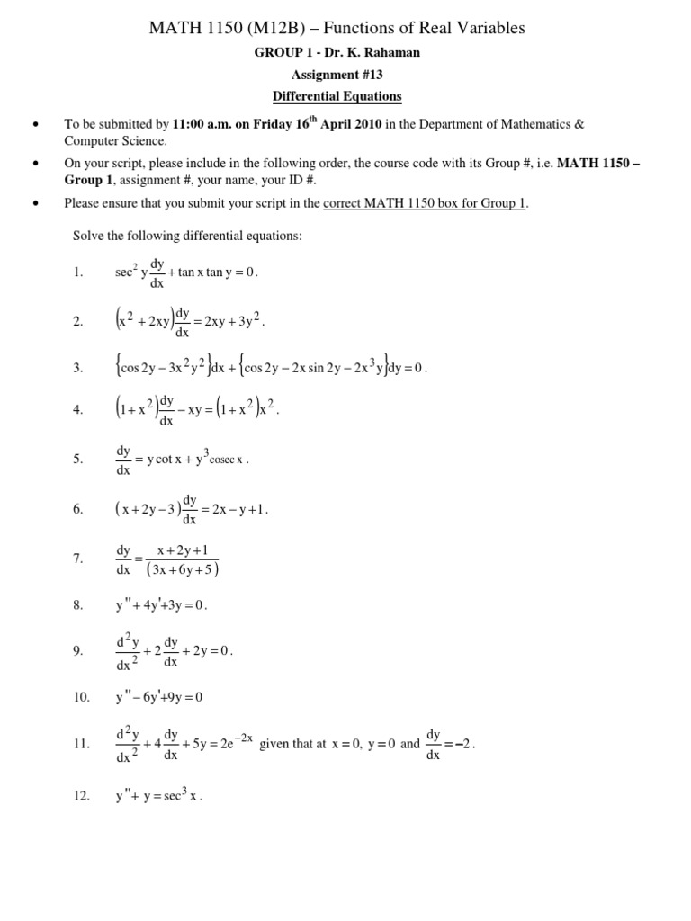MATH 1150 - Assign #13 | PDF