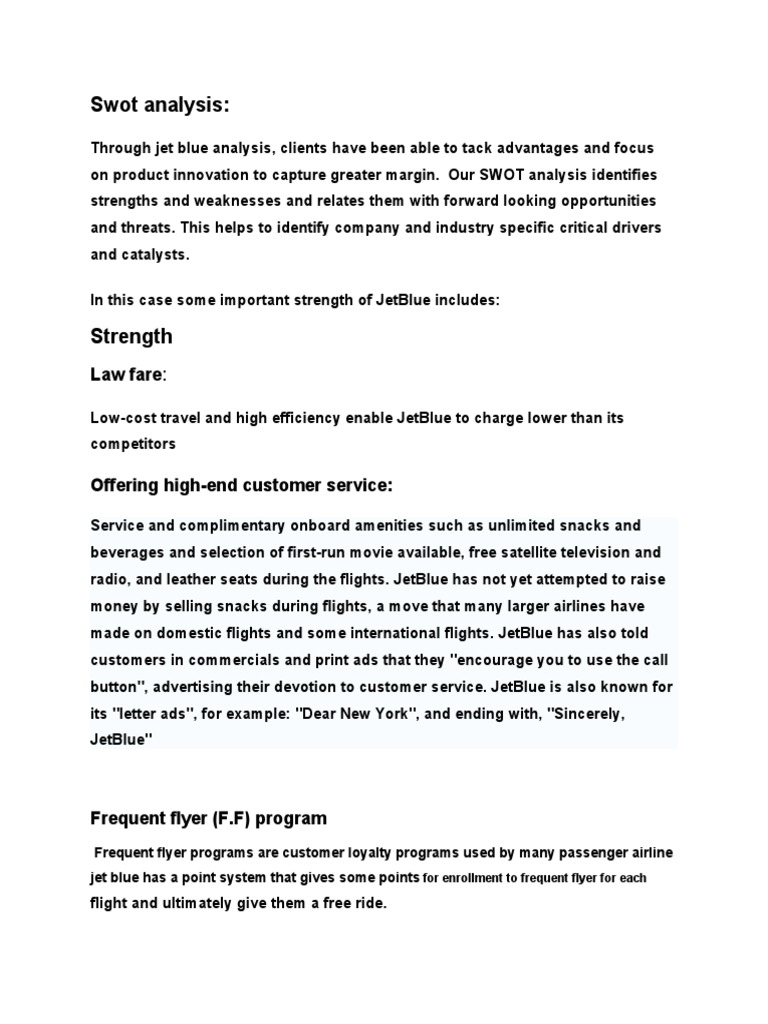 SWOT Analysis of JetBlue Airways Evaluating Strengths, Weaknesses