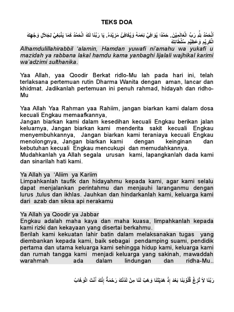 Doa Acara Dharma Wanita